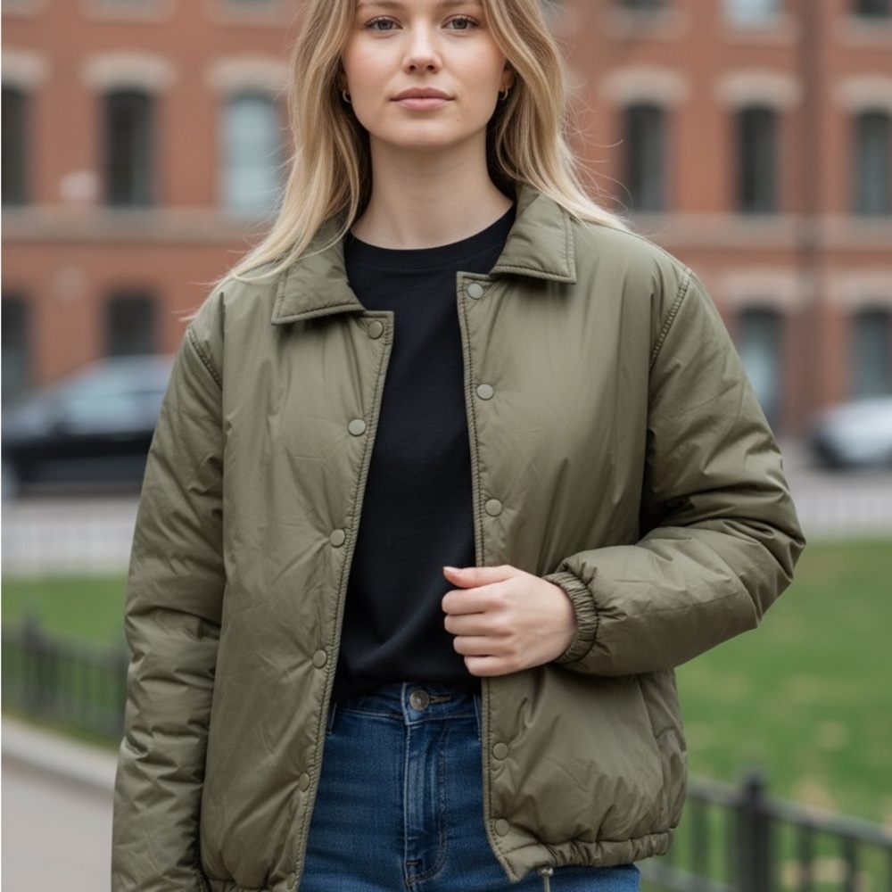 Oak + Fort Olive Padded Coach Jacket XS Utility